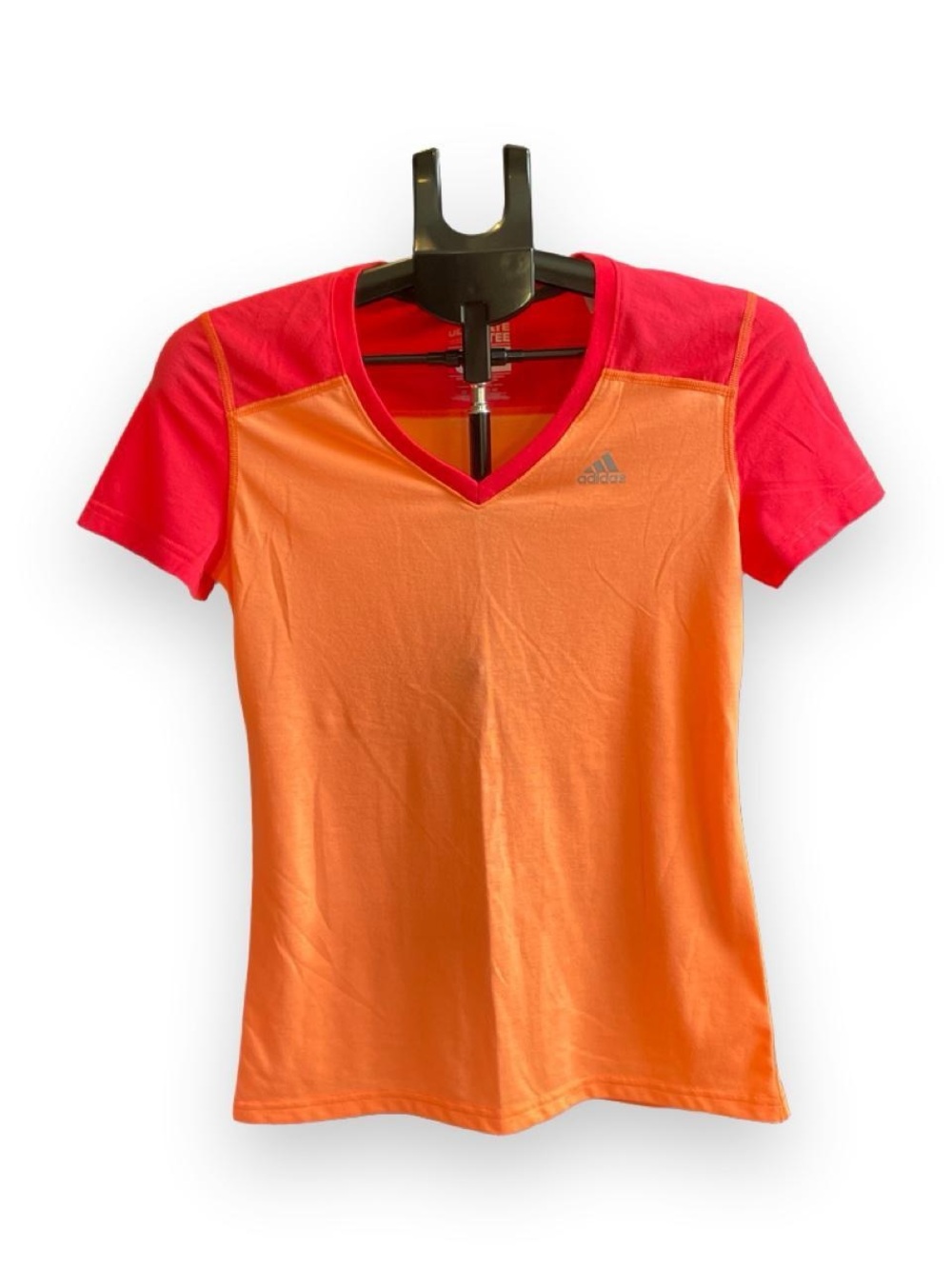 adidas Orange and Pink V-Neck Short Sleeve Tee